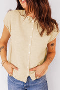 Apricot Sweater Top with Cap Sleeves & Buttons