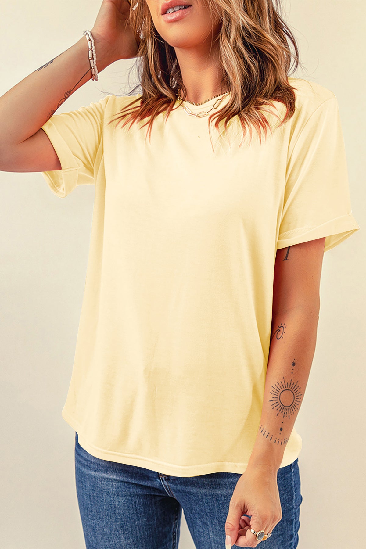 Orchid Petal Casual Plain Crew Neck Tee