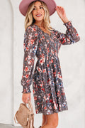 Brown Smocked Floral Mesh Mini Dress