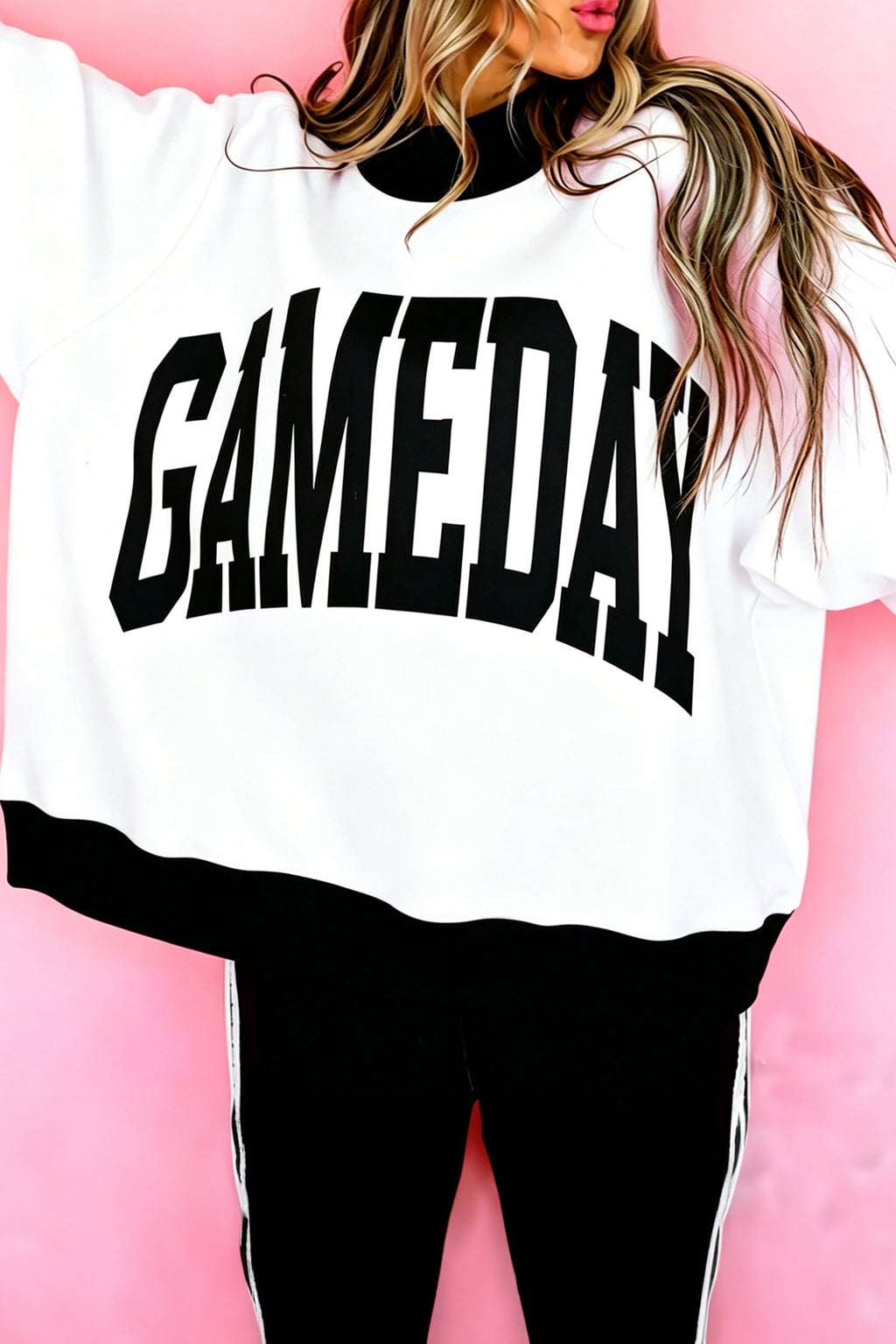Black checkered print high neck sweatshirt from Dear-Lover with a baggy fit, featuring a stylish and cozy design.