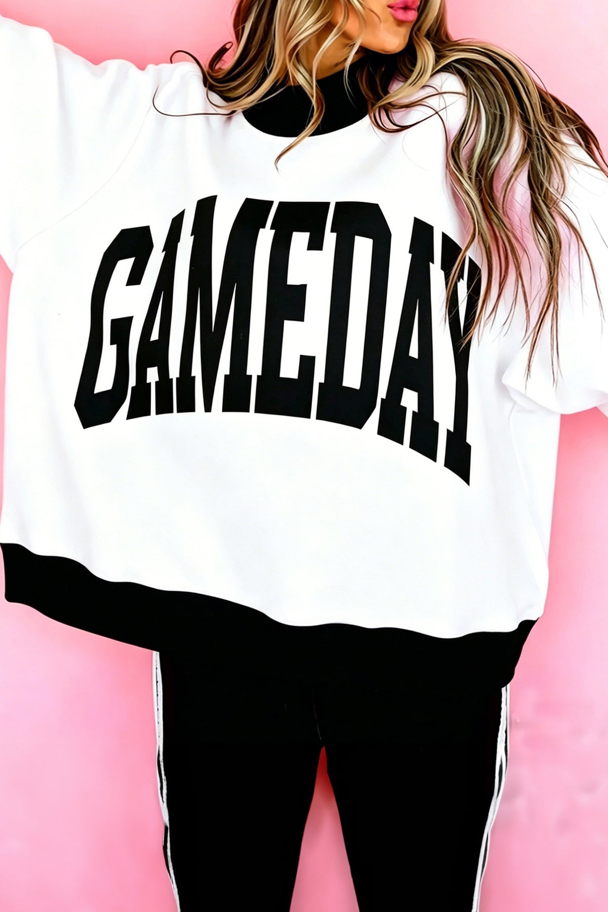 Black checkered print high neck sweatshirt from Dear-Lover with a baggy fit, featuring a stylish and cozy design.