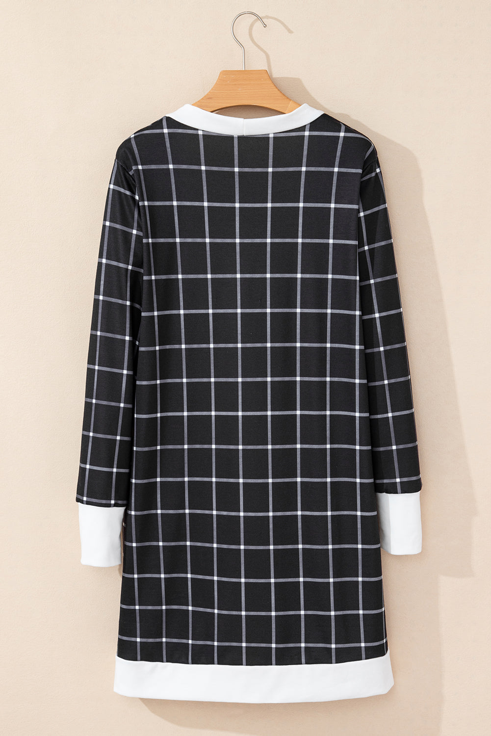 Black plaid colorblock edge open cardigan with a pocket by Dear-Lover, featuring a stylish relaxed fit and casual design.