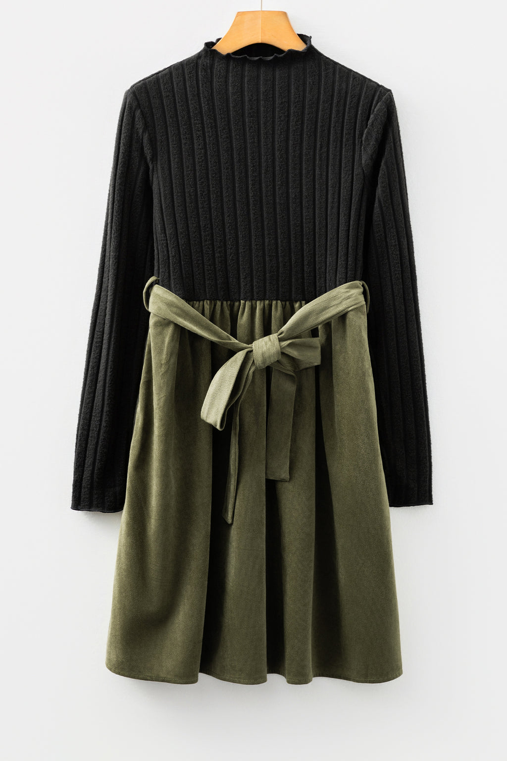Black Ribbed Knit Belted Dress