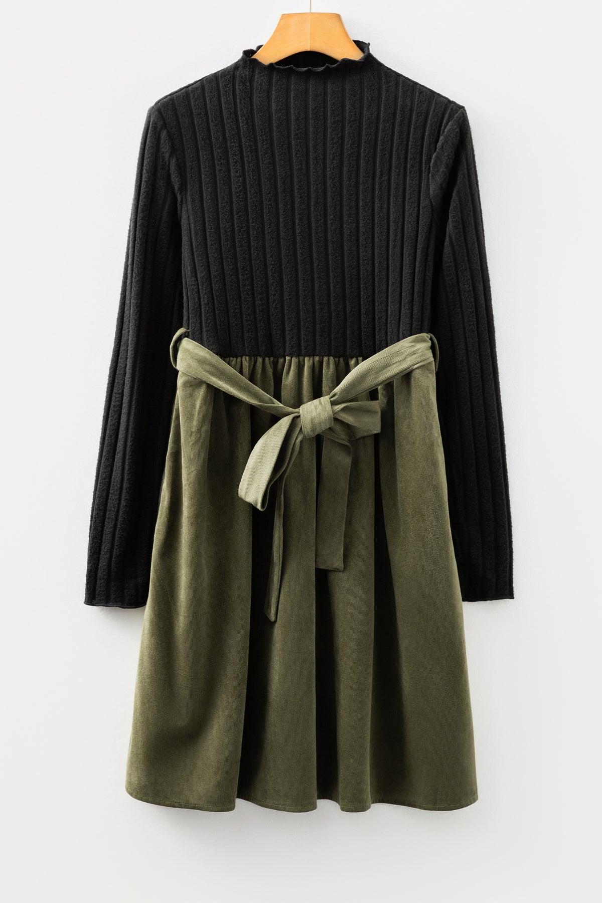 Black Ribbed Knit Belted Dress