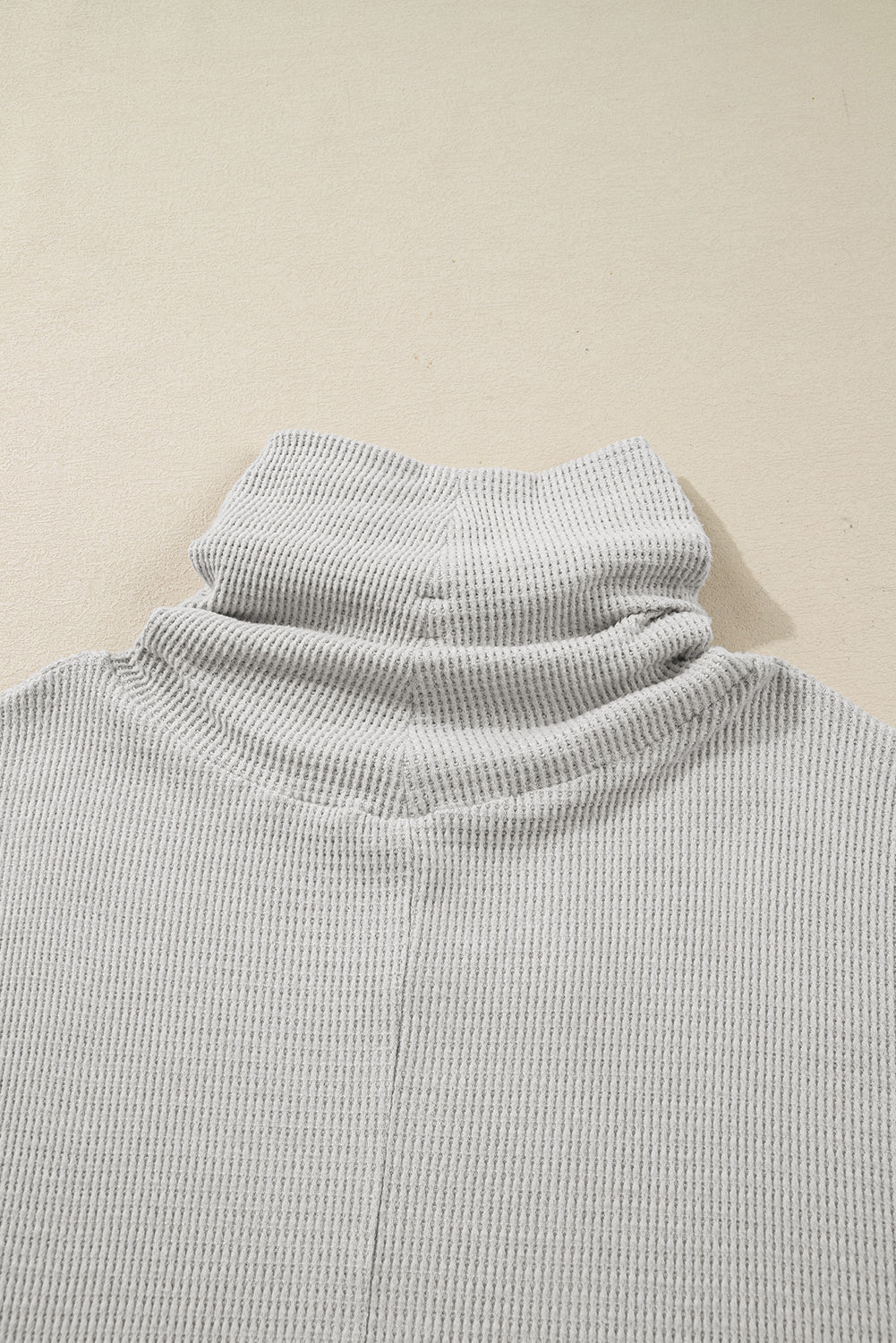 Light Grey Textured Knit Drawstring Cowl Neck Oversize Top with Side Slits