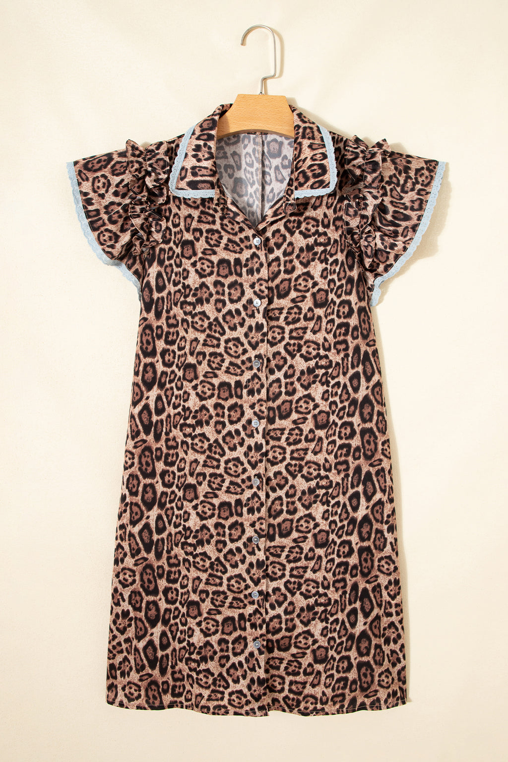 Khaki Leopard Lace-Trim Mini Dress