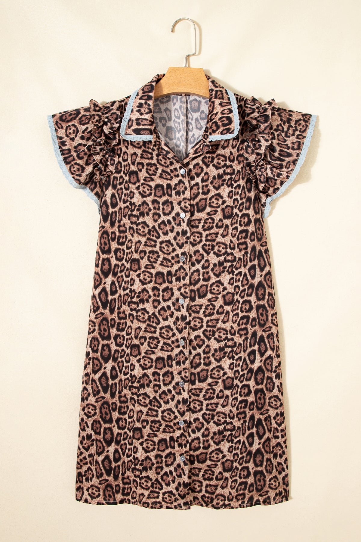 Khaki Leopard Lace-Trim Mini Dress