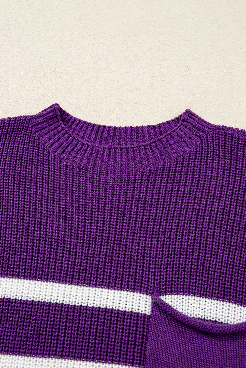 Purple Stripe Patched-Pocket Knit Sweater