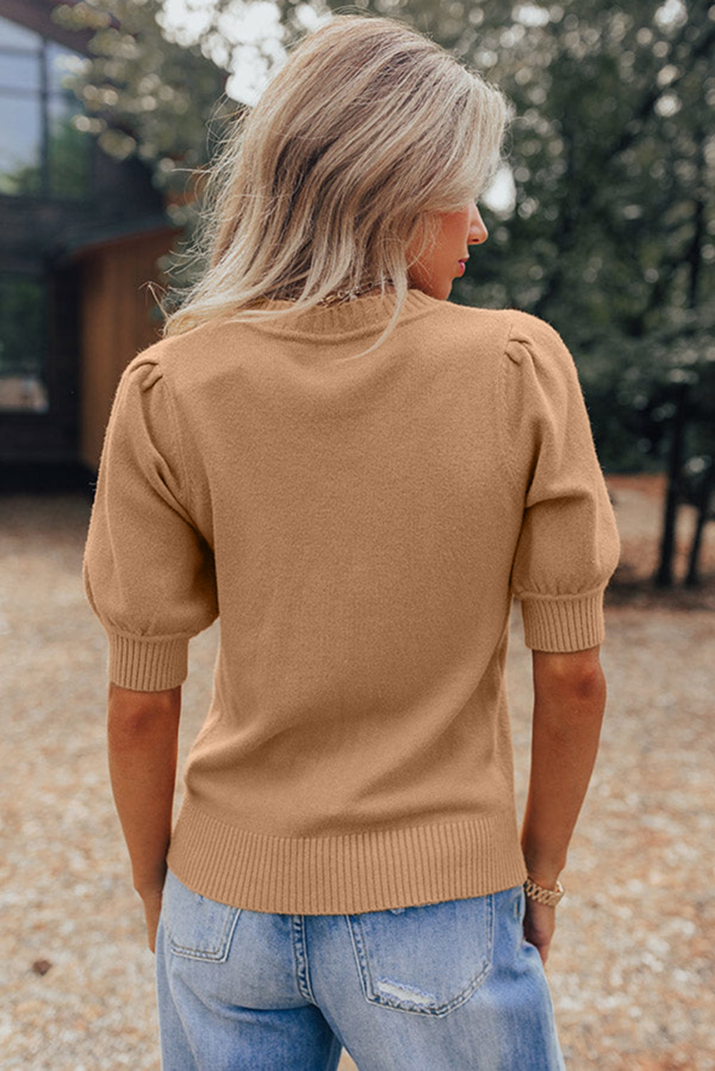 Beige Sweater with Short Sleeves