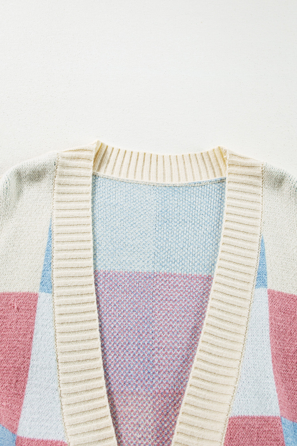 Light Blue Checkered Open-Front Cardigan