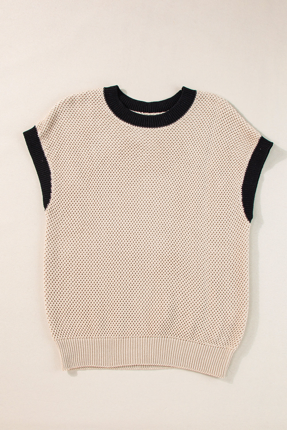 Light French Beige Contrast-Trim Batwing Sweater