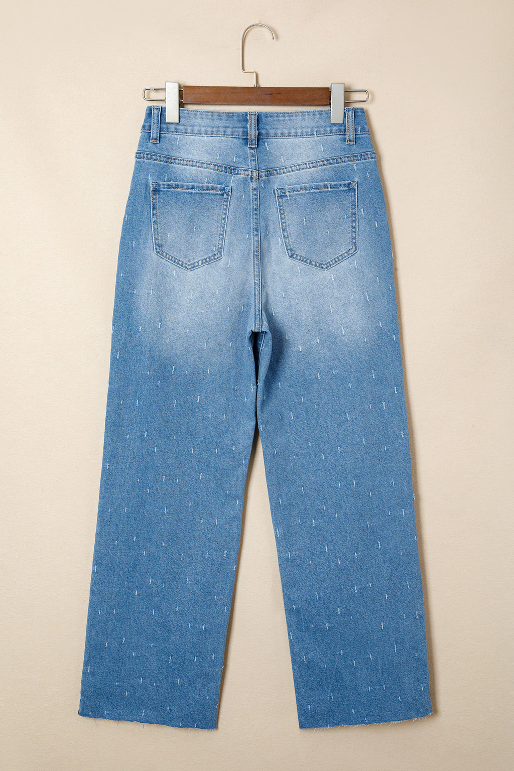 Mist Blue distressed detail tummy control raw hem jeans from Dear-Lover with stylish raw hem and distressed accents.