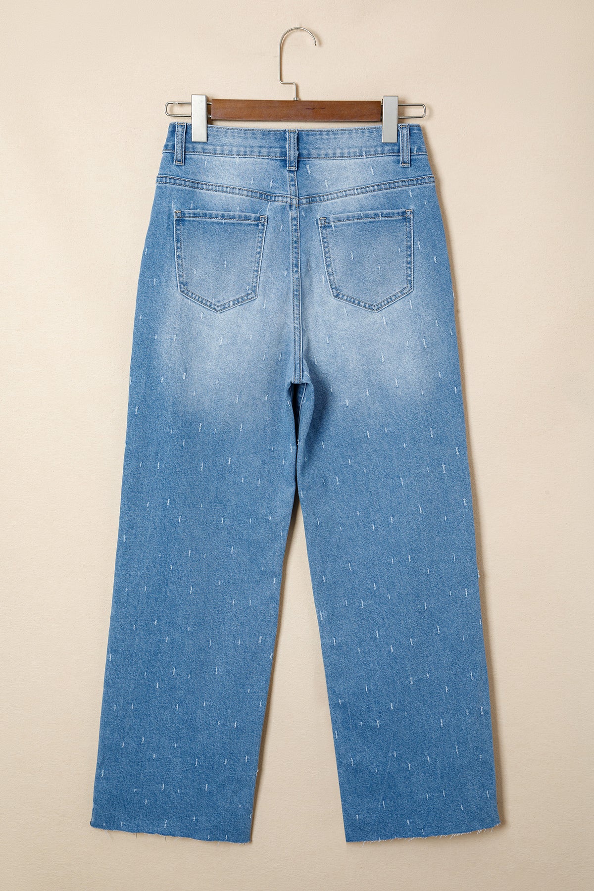 Mist Blue distressed detail tummy control raw hem jeans from Dear-Lover with stylish raw hem and distressed accents.