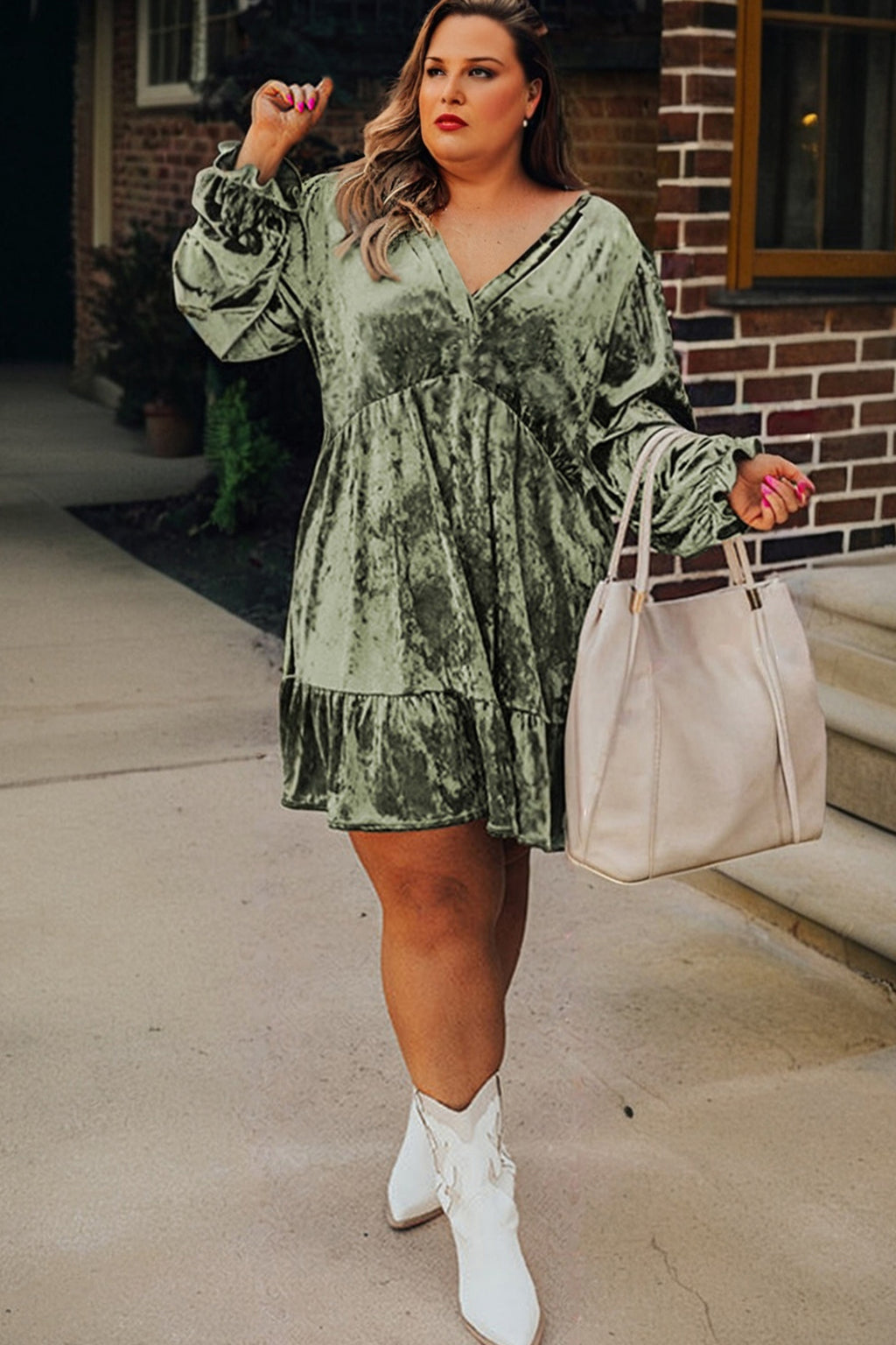 Plus Size Velvet Babydoll Mini Dress
