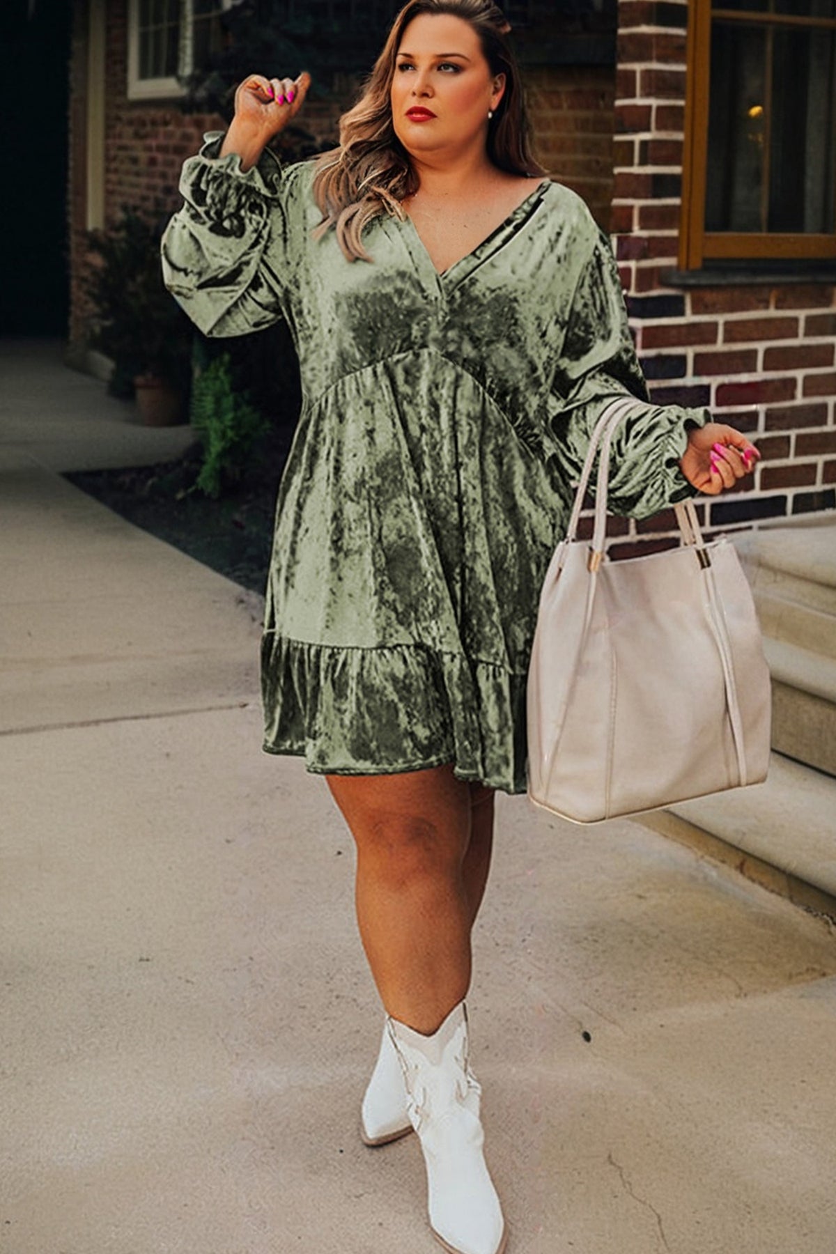 Plus Size Velvet Babydoll Mini Dress