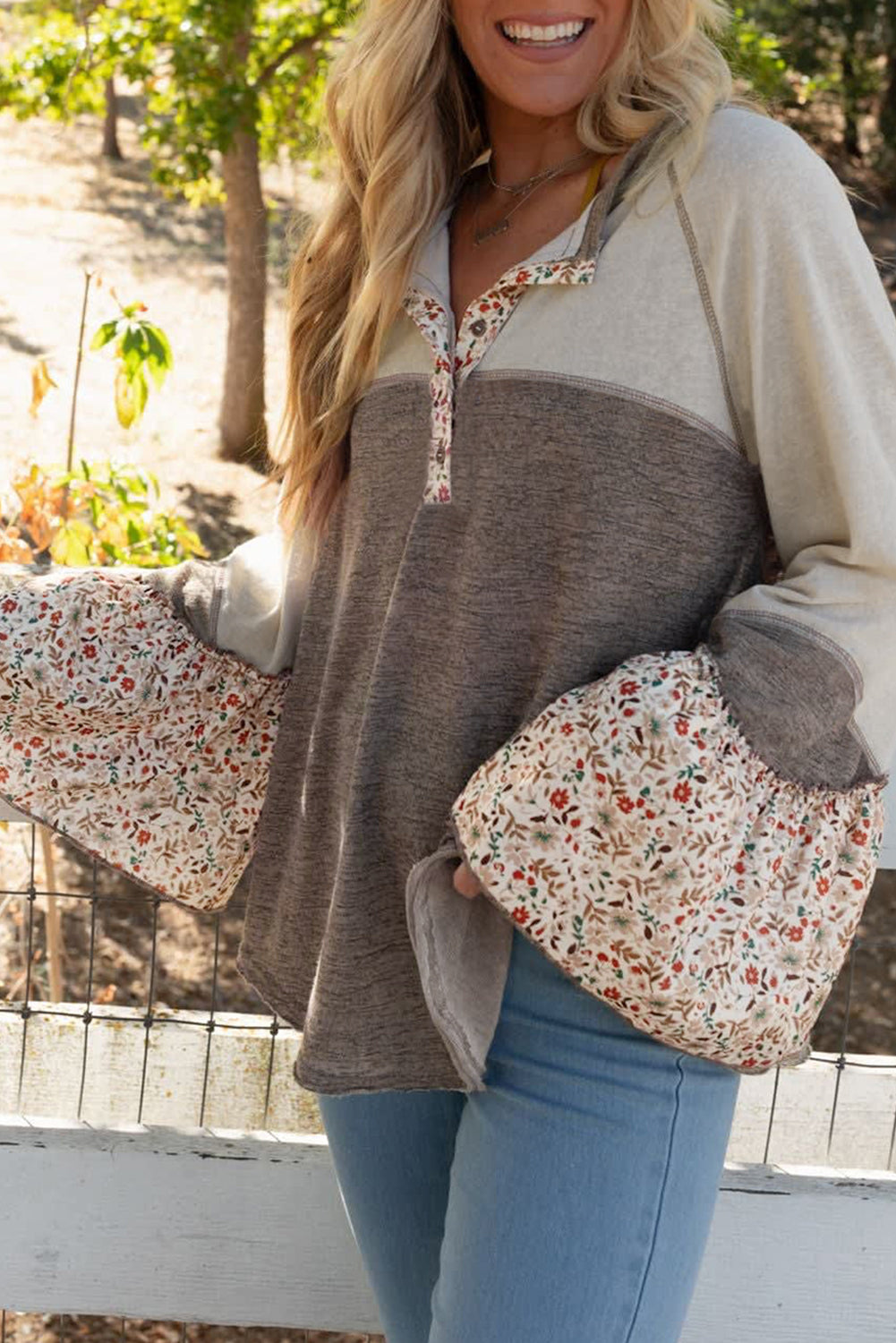 Goat Colorblock Floral Henley Top