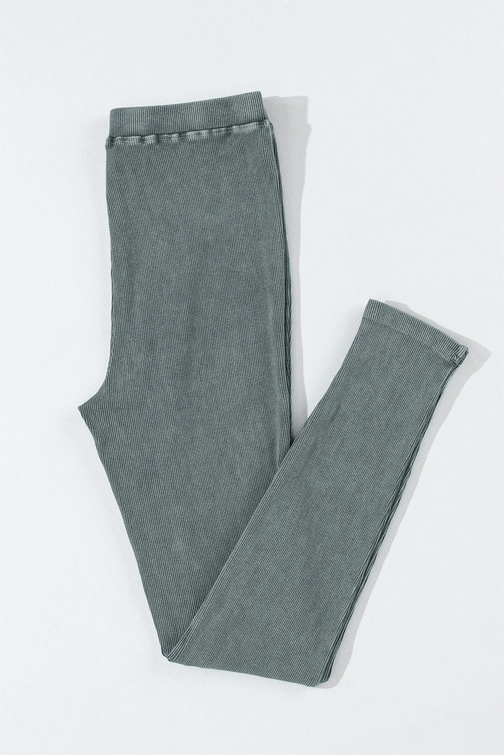 Dark grey vintage wash ribbed leggings by Dear-Lover, featuring a form-fitting design and textured ribbed fabric.