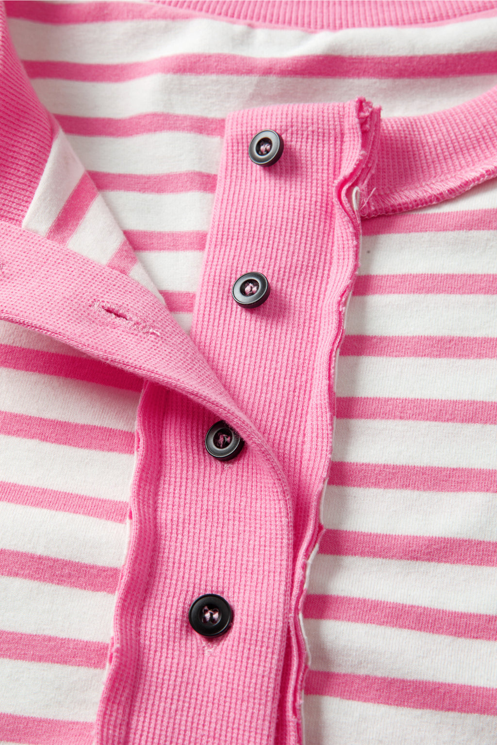 Pink Stripe Half Placket High Low Short-Sleeve Top