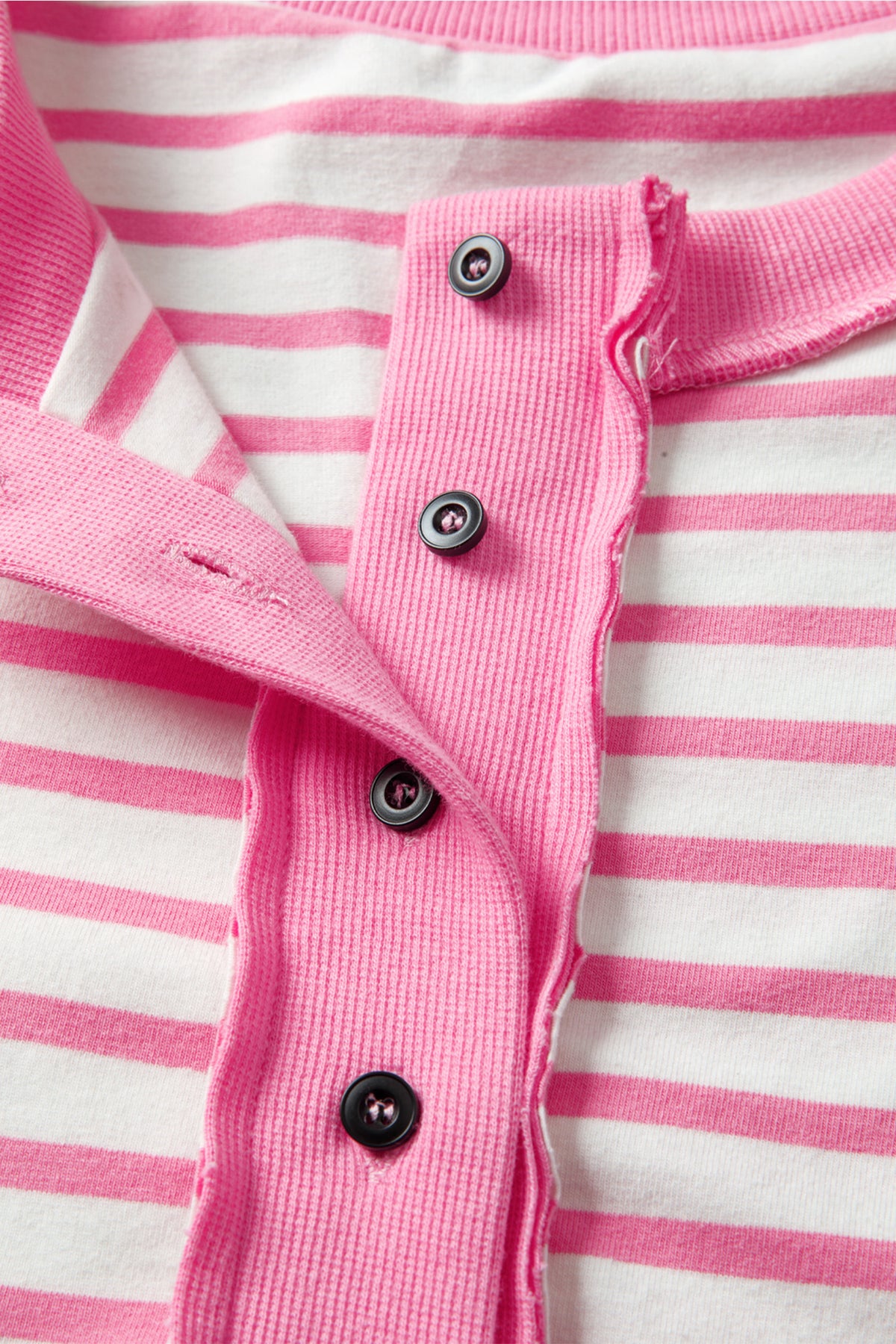Pink Stripe Half Placket High Low Short-Sleeve Top