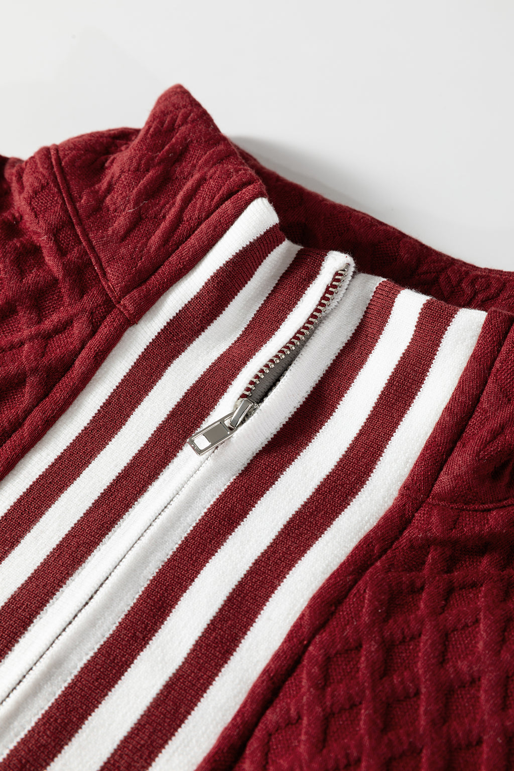 Racing Red Zip-Neck Patchwork Sweatshirt