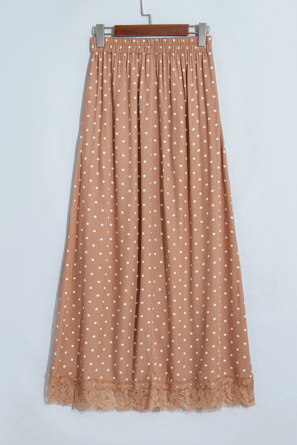 Polka Dot Lace Hem Midi Skirt