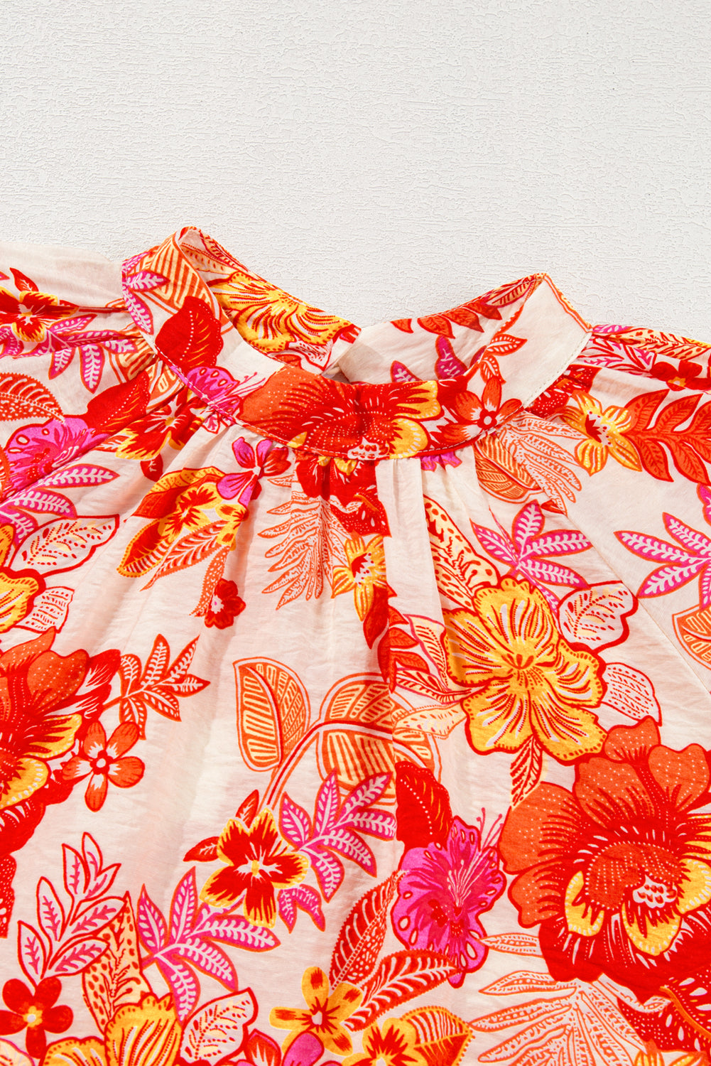 Orange Floral Pearl-Button Blouse