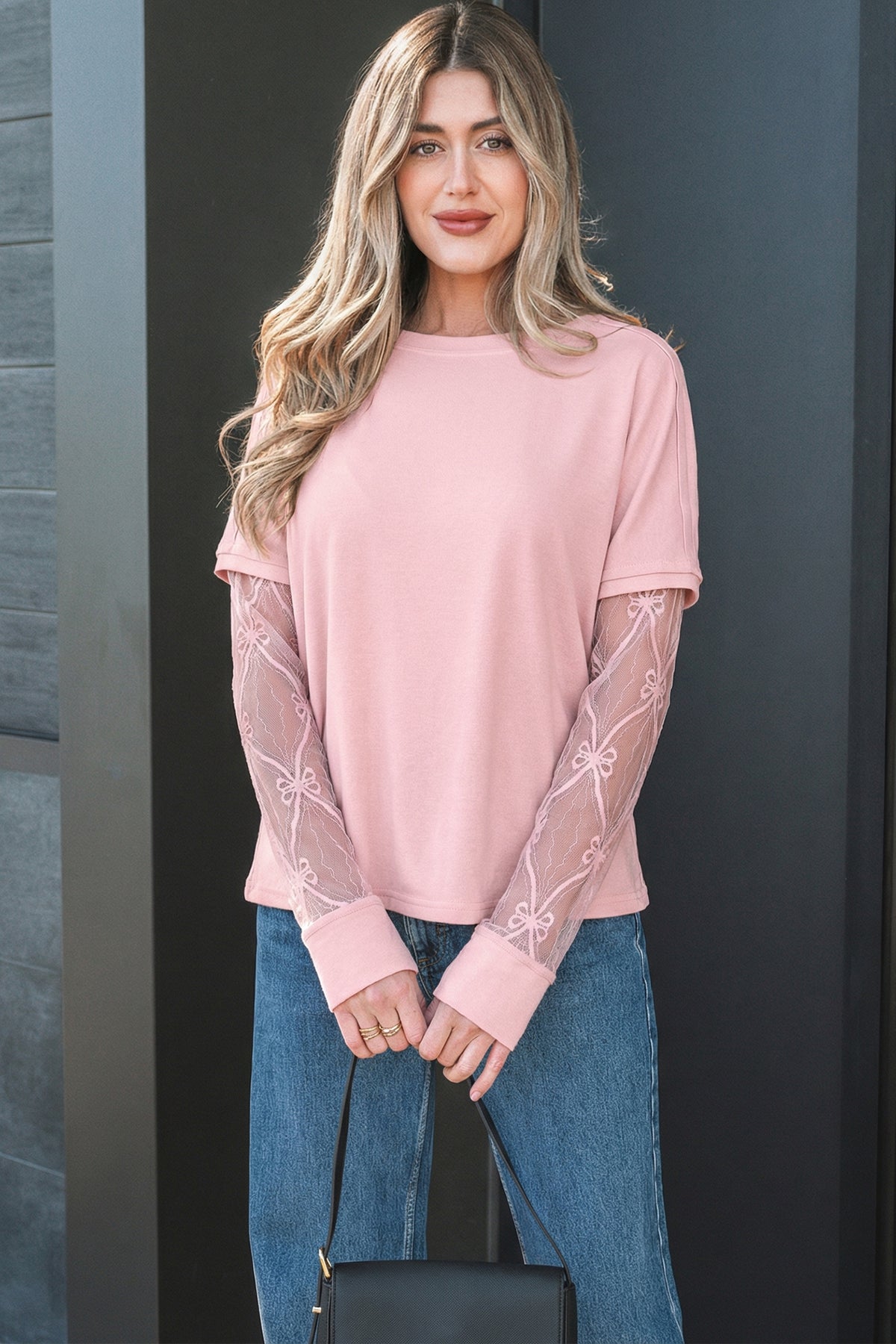 Solid Color Bow Long Sleeve Tee
