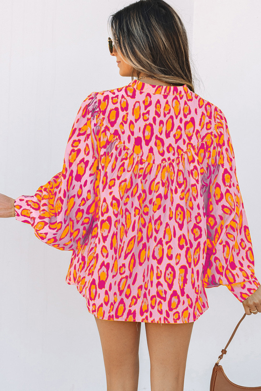 French Beige Leopard Balloon-Sleeve Shirt