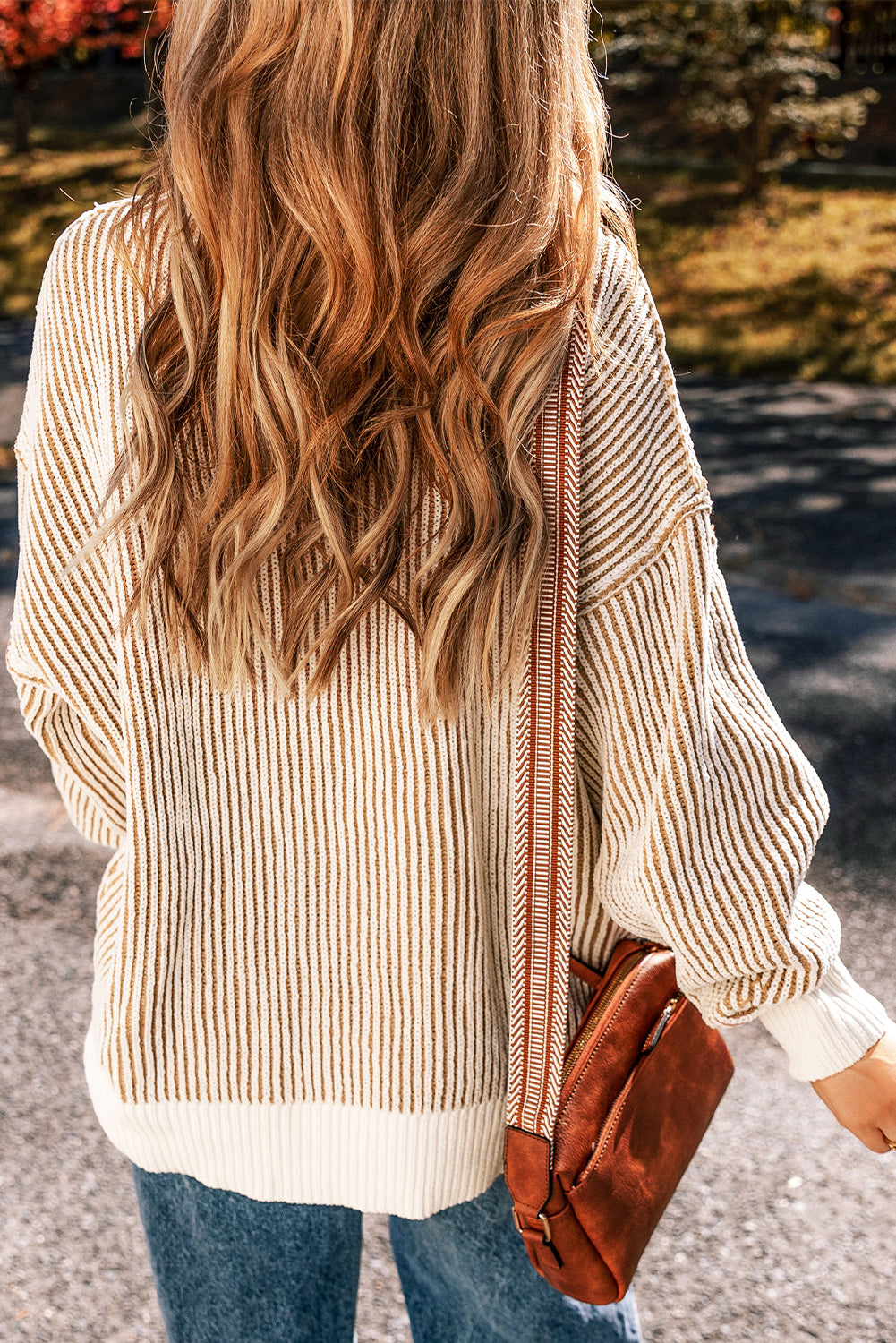 Dark Blue Striped Knit Sweater