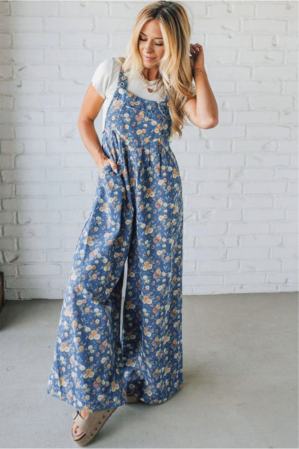 Vintage Rose Denim Overall Jumpsuit