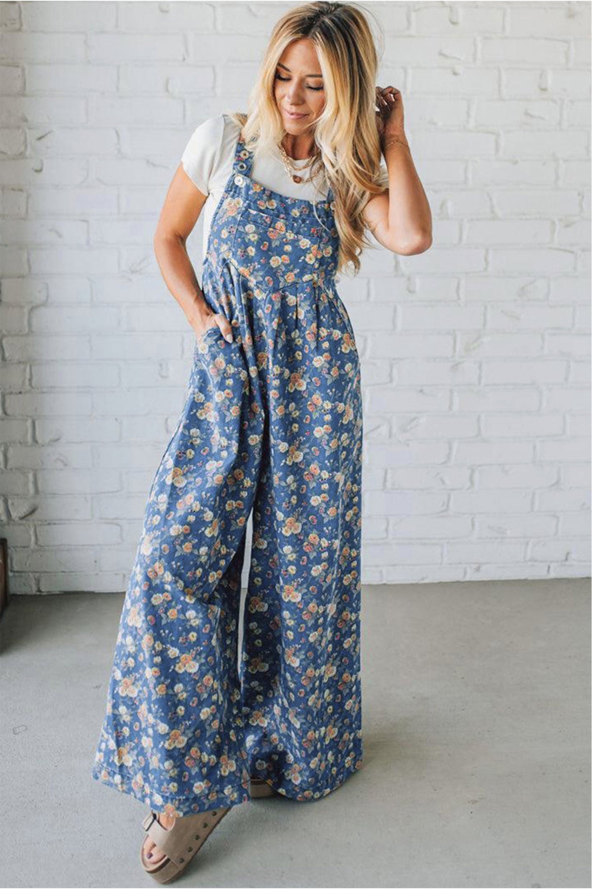 Vintage Rose Denim Overall Jumpsuit