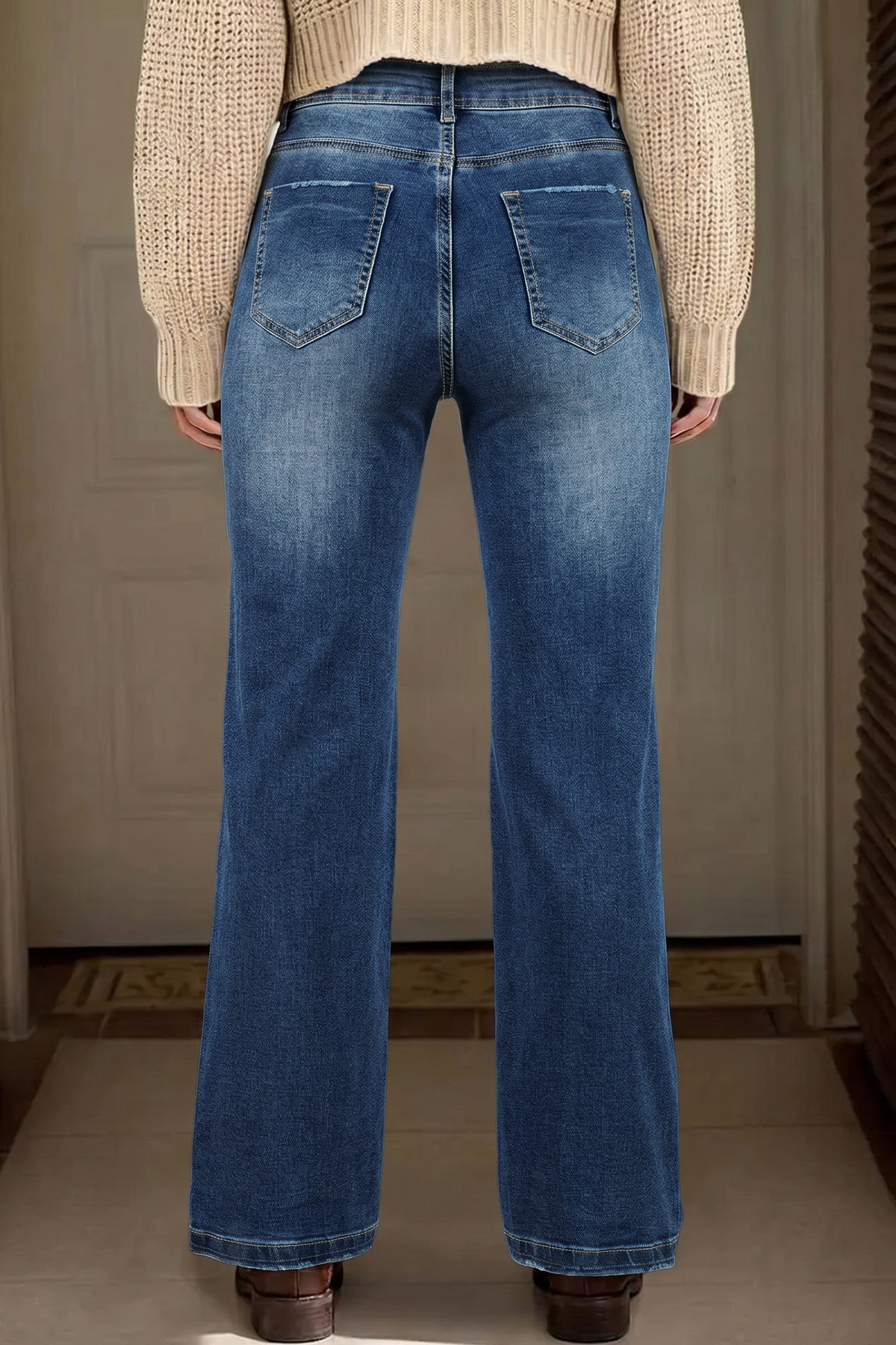 Dear-Lover Ashleigh Blue acid washed straight leg full-length casual jeans, showcasing their relaxed fit and stylish denim design.