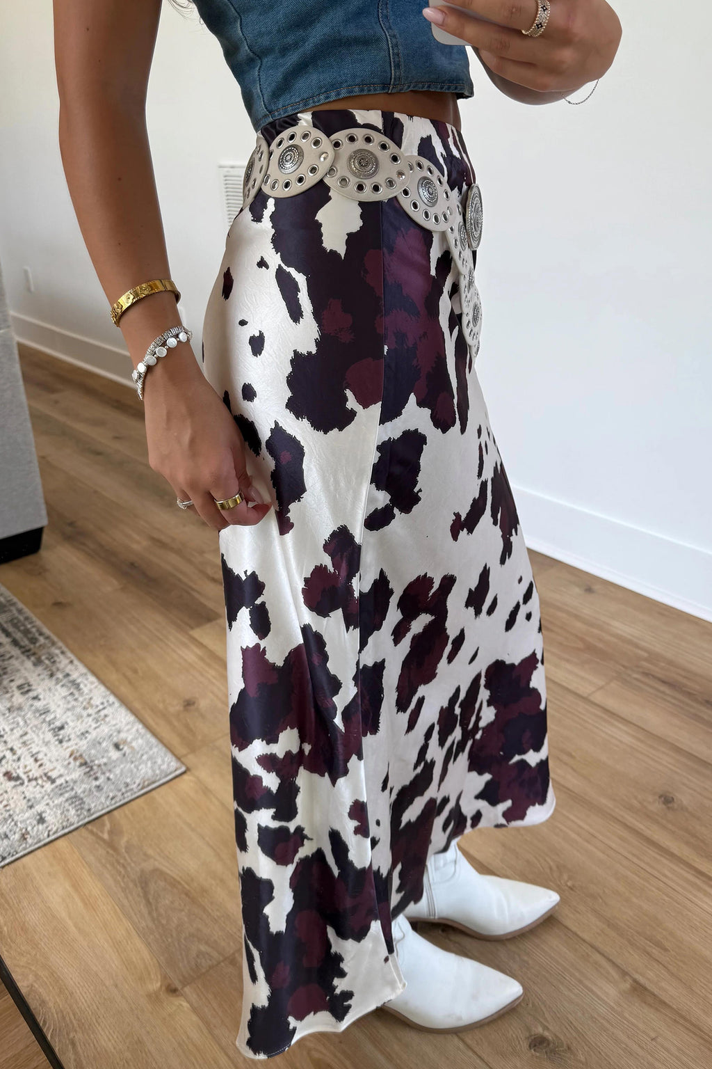 Brown abstract print Western long skirt with metal zipper, stylish daily wear bottom from Dear-Lover.