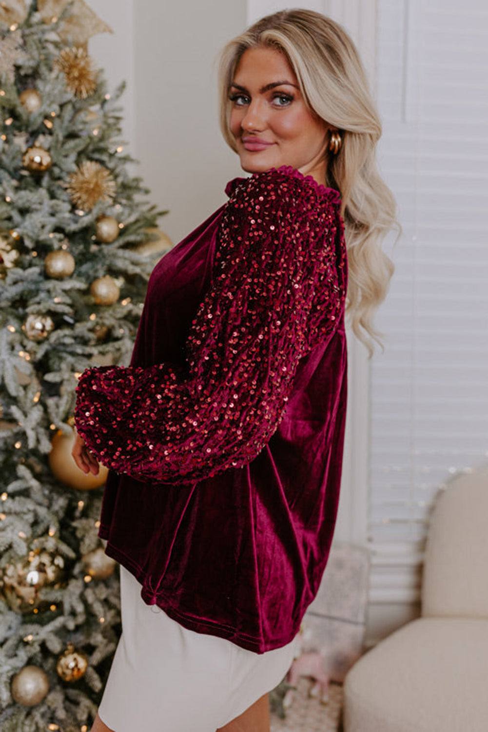 Red Dahlia Sequin Velvet Top