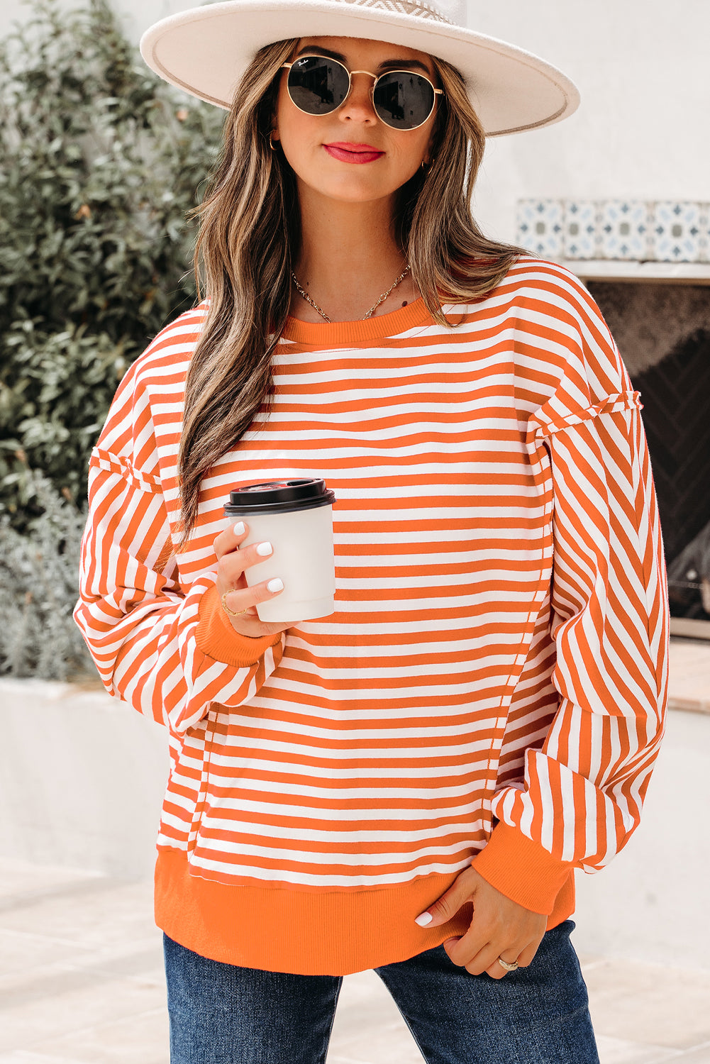 Orange Stripe Drop-Shoulder Top