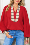 Racing Red Plaid Patchwork Blouse
