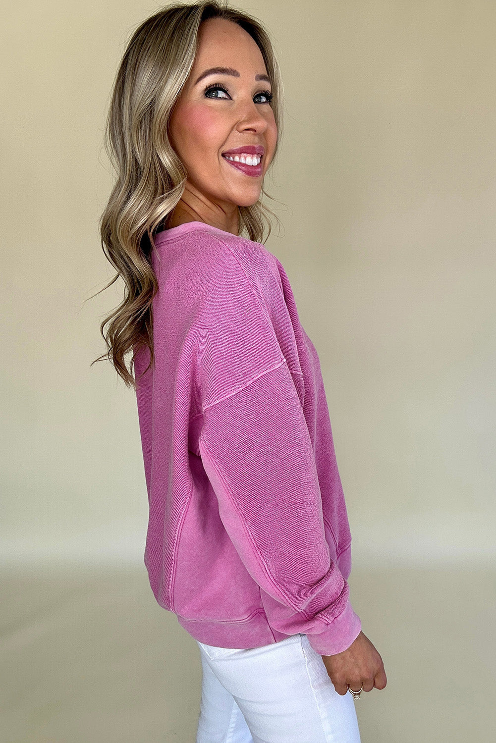 Bright Pink Drop-Shoulder Sweatshirt