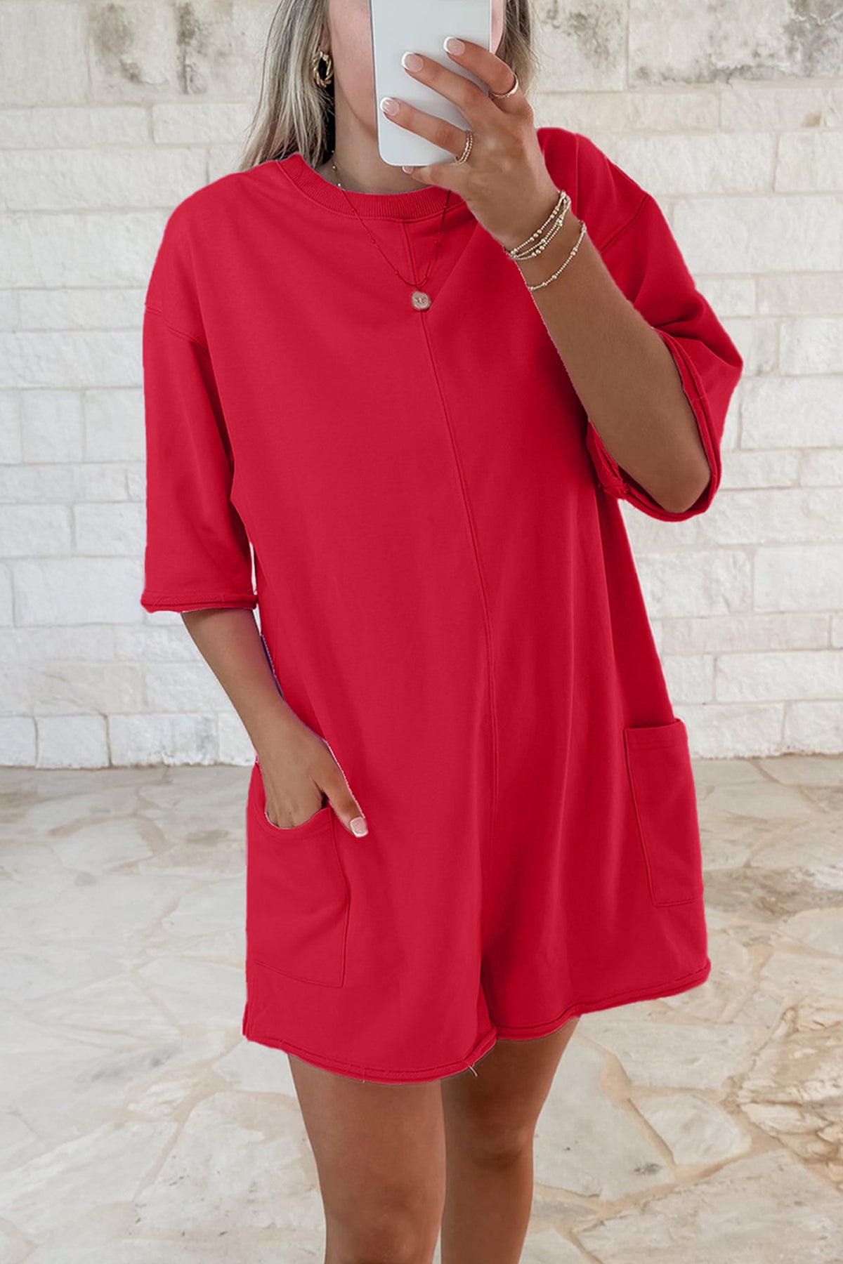 Raw Edge Pocket Romper