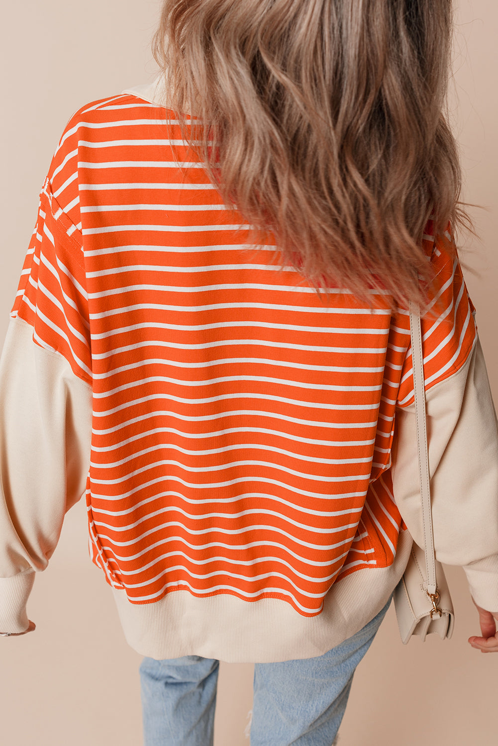 Orange Stripe Color Block Sweatshirt
