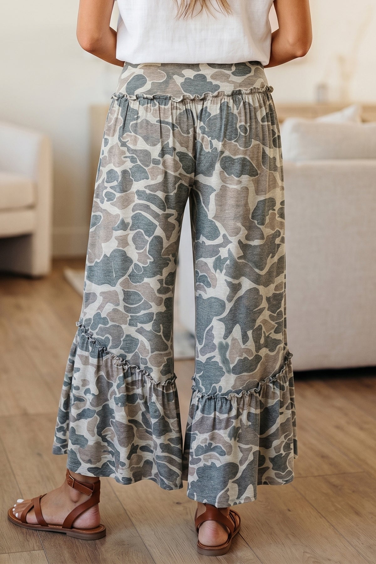 Multicolour camo print wide-leg casual pants by Dear-Lover, featuring a relaxed fit and stylish camouflage pattern.