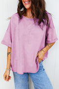 Lavendula 100% Cotton Mineral Wash Drop Shoulder Raw Edge Loose Tee