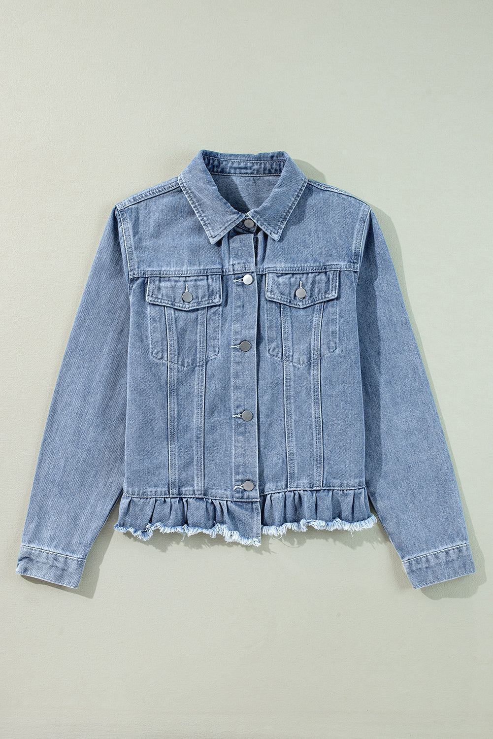 Beau Blue Ruffle Raw-Hem Denim Jacket