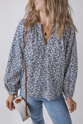 Blue Floral Puff-Sleeve Blouse