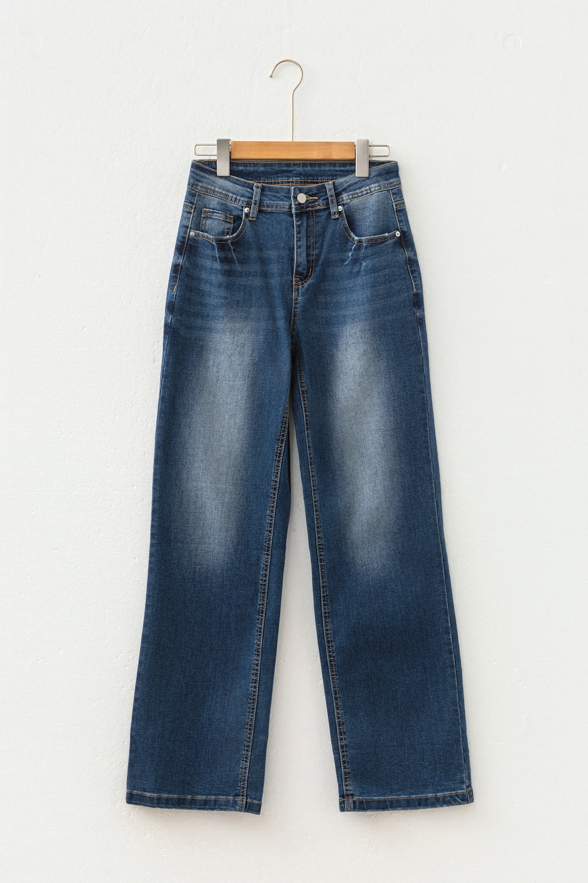 Ashleigh blue acid washed straight leg jeans by Dear-Lover, full-length casual denim bottoms with a relaxed fit.