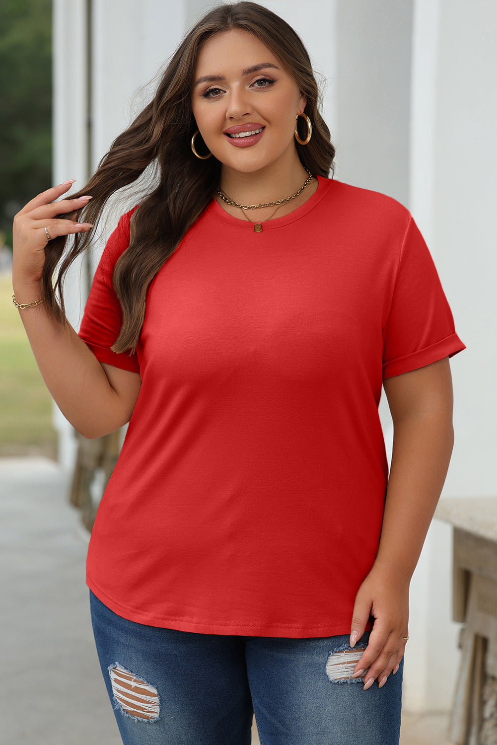 Orchid Petal Casual Plain Crew Neck Tee