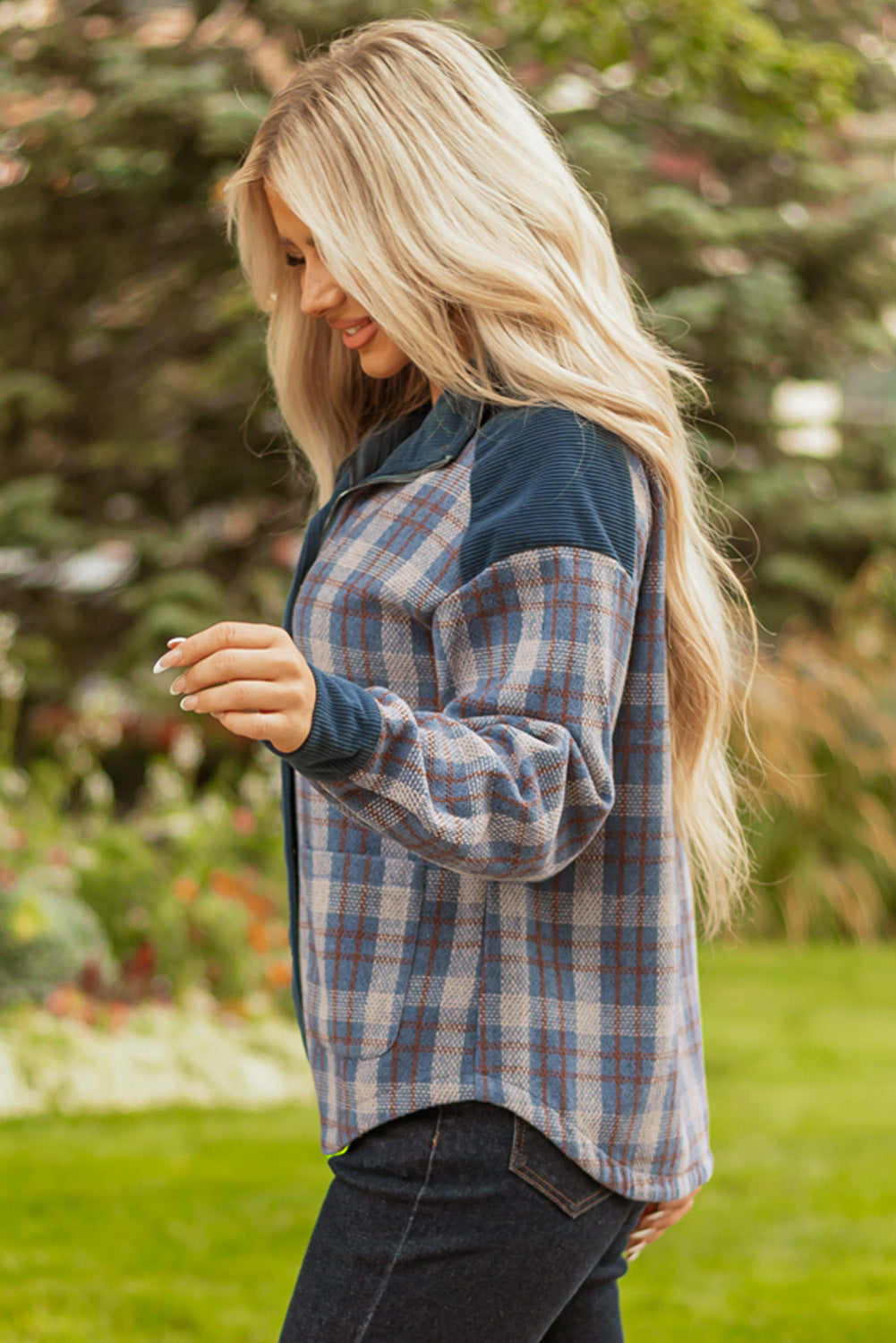 Gray Plaid Corduroy Jacket