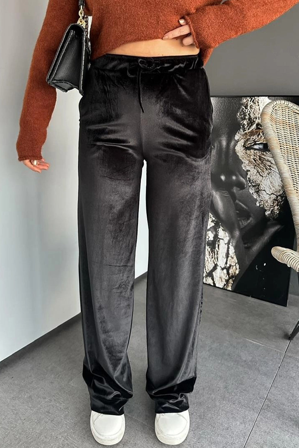 Black Velvet Drawstring Pants