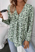 Green Polka Dot Button-Front Blouse