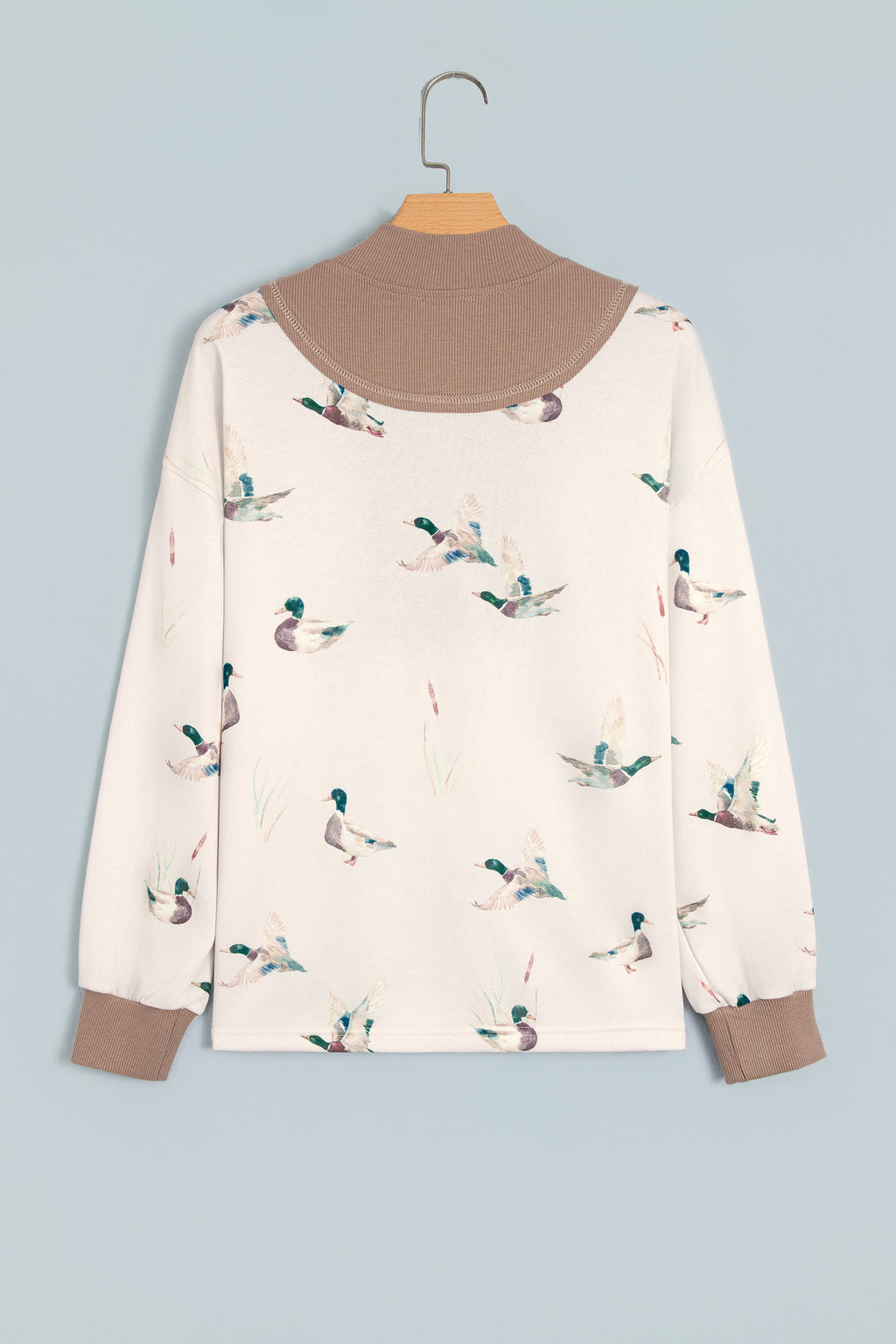 Beige Wild Mallard Colorblock Quarter-Zip Tunic Top