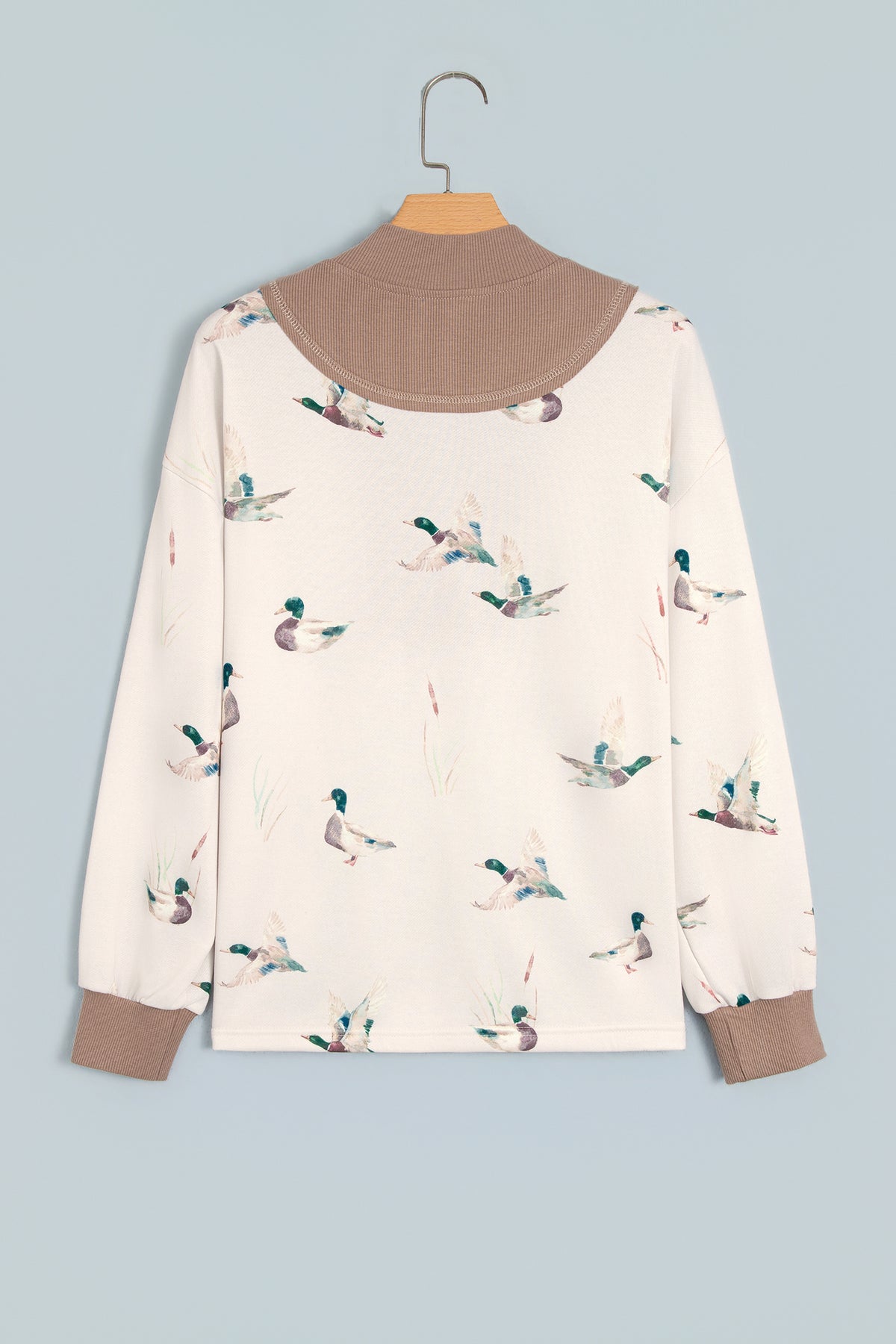 Beige Wild Mallard Colorblock Quarter-Zip Tunic Top